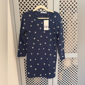 NWT Zara Navy Knit Dress with Pearl Embellishments, size S